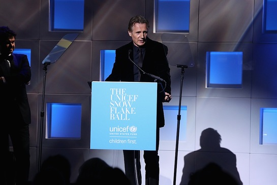 Liam Neeson speaks on stage at 11th Annual UNICEF Snowflake Ball Liam Neeson speaks on stage at 11th Annual UNICEF Snowflake Ball
