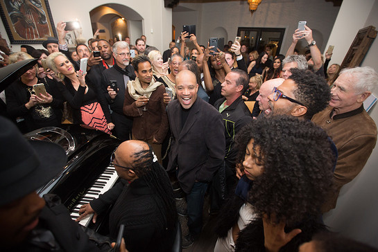 Musician Stevie Wonder performs at the home of Eric Benet & Manuela Testolini for the In A Perfect World 10 Year Celebration Of Giving 