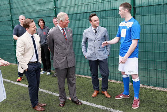 The Prince of Wales with Ant and Dec at Parc Prison in Wales