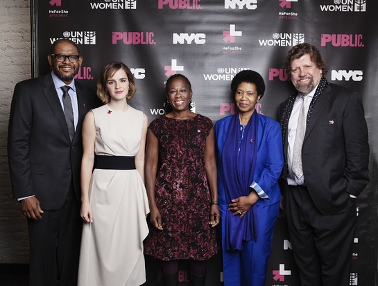 Forest Whitaker; Emma Watson; UN Women Executive Director, Phumzile Mlambo-Ngcuka; The Public Theatre's Artistic Director, Oskar Eustis