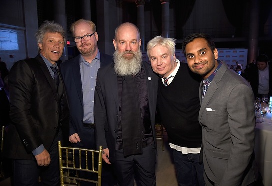 Jon Bon Jovi, Jim Gaffigan, Michael Stipe, Mike Myers and Aziz Ansari Jon Bon Jovi, Jim Gaffigan, Michael Stipe, Mike Myers and Aziz Ansari