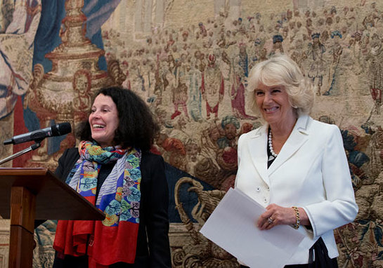 Duchess Of Cornwall with Sylvie Bermann during a reception to celebrate the 25th anniversary of Emmaus UK