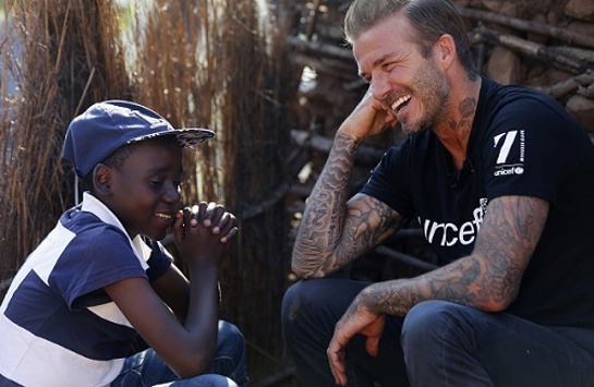 David Beckham meets Sebenelle, 14, in Makhewu, Swaziland