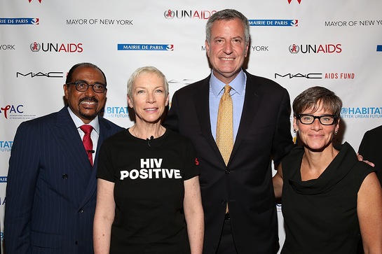Annie Lennox joins NYC Mayor de Blasio, Nancy Mahon of the MAC AIDS Fund, Michel Sidibe of UNAIDS Annie Lennox joins NYC Mayor de Blasio, Nancy Mahon of the MAC AIDS Fund, Michel Sidibe of UNAIDS