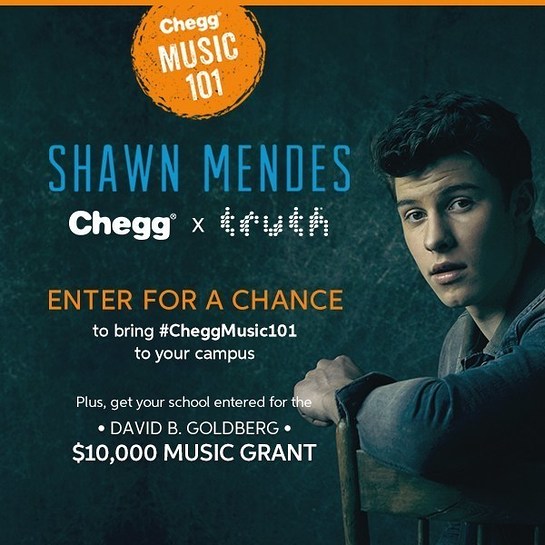 Shawn Mendes partners with Chegg and truth to visit one lucky campus Shawn Mendes partners with Chegg and truth to visit one lucky campus