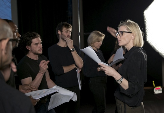 Cate Blanchett and actors Stanley Tucci, Chiwetel Ejiofor, Kit Harington, and Douglas Booth rehearse What They Took With Them