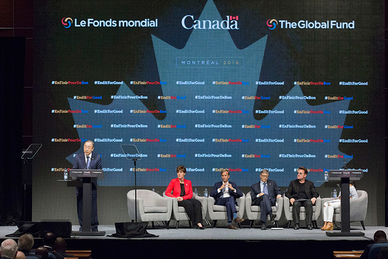 Ban Ki-moon addresses the opening of the Fifth Replenishment Conference of the Global Fund to Fight Aids, Tuberculosis and Malaria, in Montreal, Canada