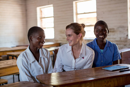 UN Women Goodwill Ambassador Emma Watson (centre) visits Mtakataka Secondary School in the District of Dedza