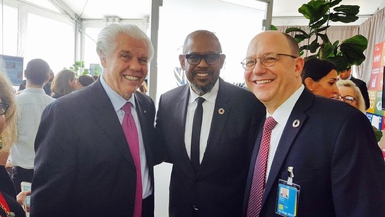 Bill Austin, Forrest Whittaker and a senior UN offical at the UN gathering in the SDG media zone