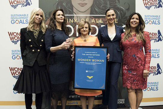 Gal Gadot, Lynda Carter and Under-Secretary-General for Communications and Public Information Cristina Gallach Gal Gadot, Lynda Carter and Under-Secretary-General for Communications and Public Information Cristina Gallach