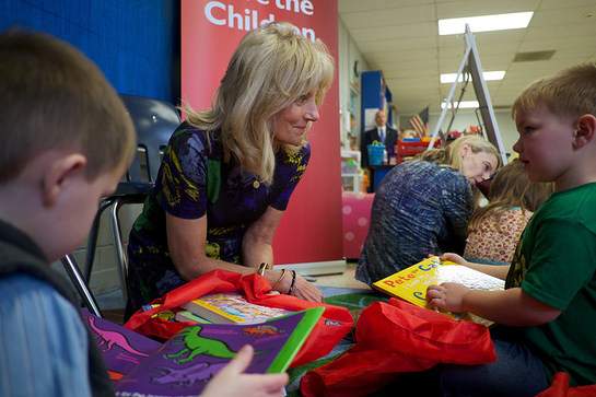 Save the Children Board Chair Dr. Jill Biden reads to preschool students