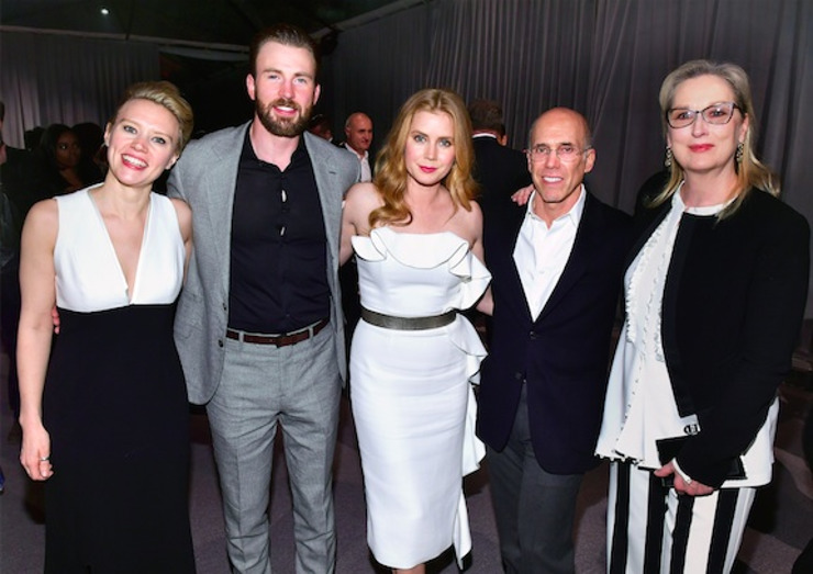 Kate McKinnon, Chris Evans and Amy Adams, Jeffrey Katzenberg and Meryl Streep attend MPTF's The Night Before
