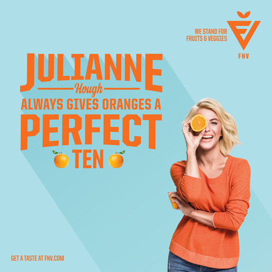 Julianne Hough gives oranges a perfect 10 in the celebrity packed FNV campaign