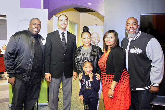 St. Jude patient Trinity and her parents, along with gospel music artists Erica Campbell and William McDowell 