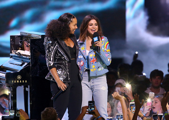 Alicia Keys and host of WE Day California, actress/singer and UNICEF Goodwill Ambassador Selena Gomez