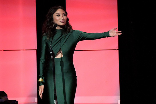 Host Jeannie Mai speaks onstage during the 42nd Annual Gracie Awards Host Jeannie Mai speaks onstage during the 42nd Annual Gracie Awards