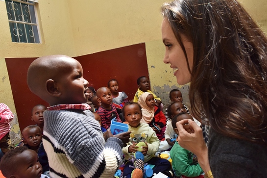 UNHCR Special Envoy Angelina Jolie meets children and siblings of vulnerable female refugees in Nairobi