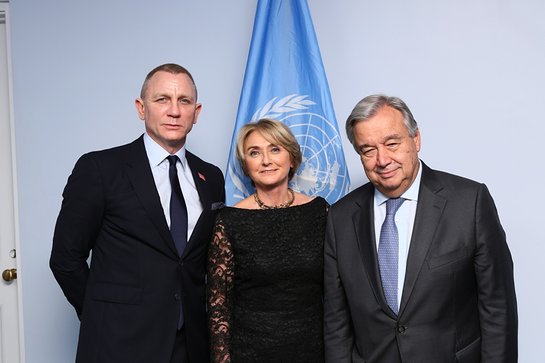 Daniel Craig with Agnes Marcaillou and Antonio Guterres