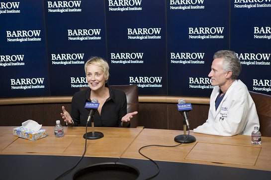 Sharon Stone visited Barrow Neurological Institute in Phoenix, Arizona to welcome the Institute's new leader, Dr. Michael Lawton