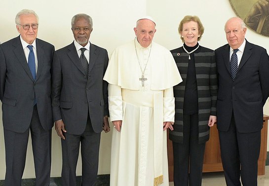 Lakhdar Brahimi, Kofi Annan, Mary Robinson and Ricardo Lagos meet Pope Francis