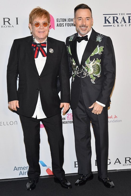 Elton John and David Furnish attend the Elton John AIDS Foundation New York Fall Gala