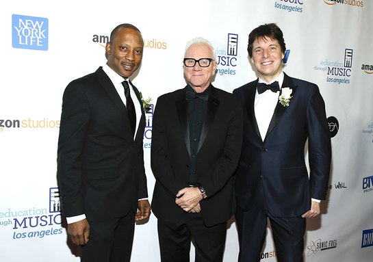 Vincent Womack and Joshua Bell with Host Malcolm McDowell