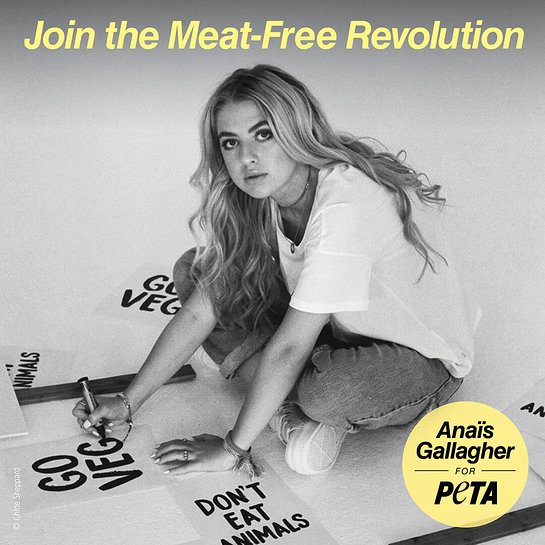 ANAIS GALLAGHER TEAMS UP WITH PETA TO CALL FOR A MEAT-FREE REVOLUTION 