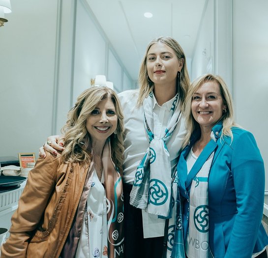 Maria Sharapova with Loreen Gilbert, Chair Elect, NAWBO Institute and Lynda Bishop, National Program Director, NAWBO Institute