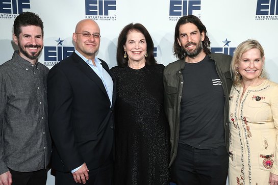 Brad Delson of Linkin Park, EIF Board Chair Chris Silbermann, EIF Board Member Sherry Lansing, Rob Bourdon of Linkin Park, and EIF CEO Nicole Sexton