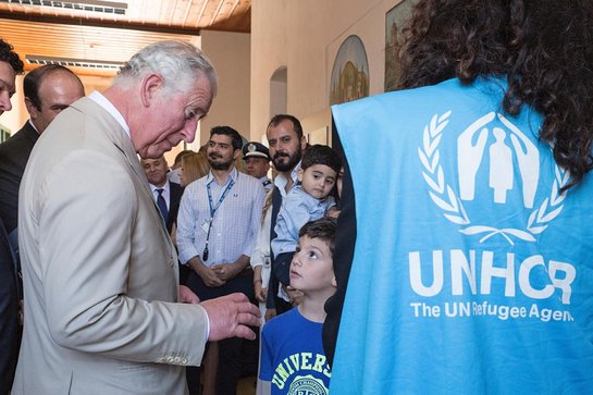 Prince of Wales meets refugees staying in UNHCR rented apartments on the Greek island of Crete