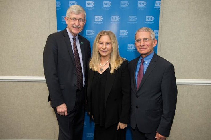 NIH Director Dr. Francis Collins, Ms. Streisand, and NIAID Director Dr. Anthony Fauci