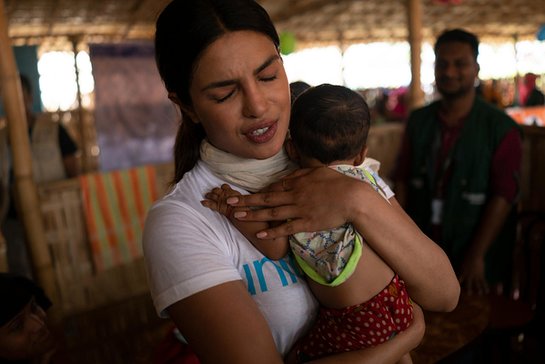 Priyanka visits Rohingya refugee children at a UNICEF-supported therapeutic feeding center for malnourished children