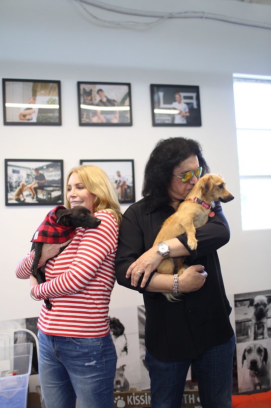  Gene Simmons with Shannon Tweed Simmons made a surprise family visit to local Los Angeles dog rescue Wags & Walks