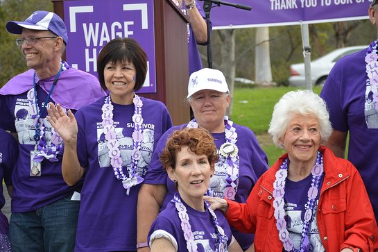 Rae with fellow survivors at the Pancreatic Cancer Action Network PurpleStride Orange County 2016