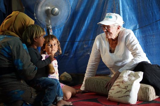 Vanessa Redgrave met with Syrian refugee families in Housh al Refka informal settlement in Bekaa Valley