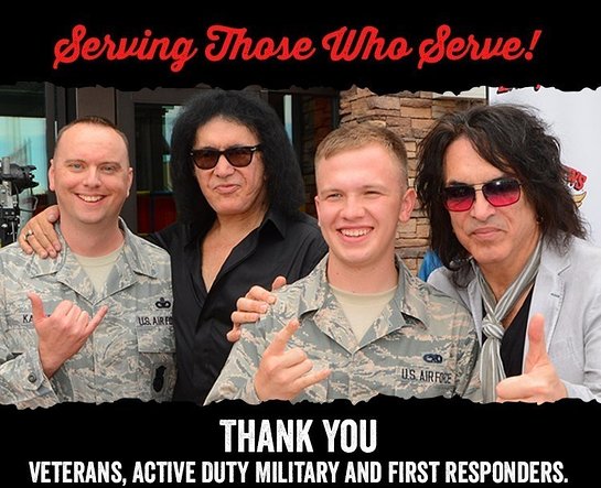 Gene Simmons and Paul Stanley of KISS will offer free food to veterans, active military and first responders