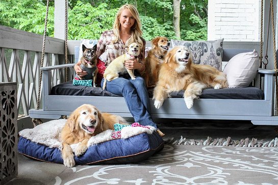 Miranda with her rescues Waylon, Delta Dawn, Cher, Bellamy, and Jess