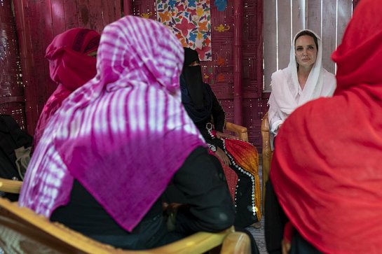 Angelina Jolie speaks with Rohingya women who survived sexual violence in Myanma