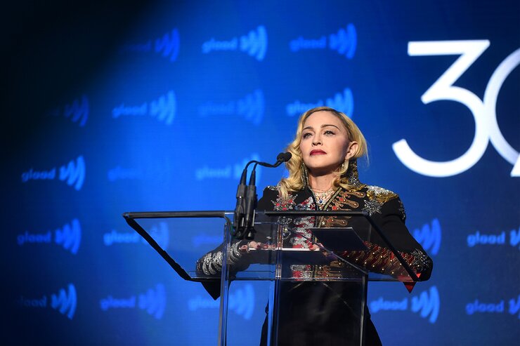 Madonna speaks onstage during the 30th Annual GLAAD Media Awards New York
