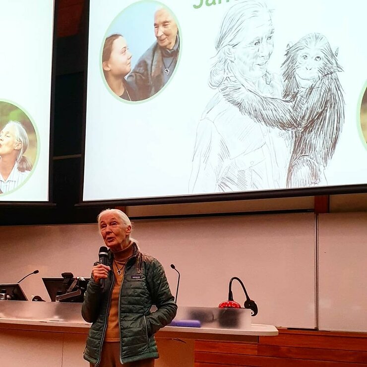 Dr Jane Goodall spoke to high school students from across Wellington at the Wellington Climate Challenge 2019.