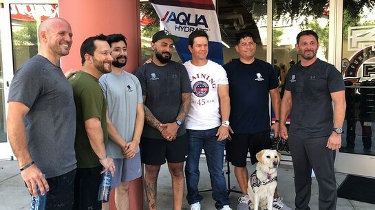 Mark Wahlberg and Wounded Warrior Project and AQUAhydrate at a recent F45 Training workout Mark Wahlberg and Wounded Warrior Project and AQUAhydrate at a recent F45 Training workout