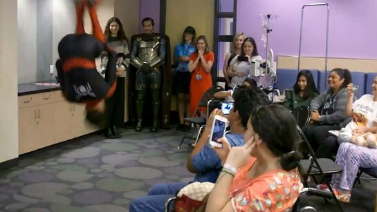 Tom Holland Demonstrates Back Flips At Children's Hospital LA