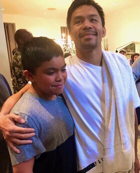 Manny Pacquiao Meets 13-year old cancer patient Joshua Gabazon