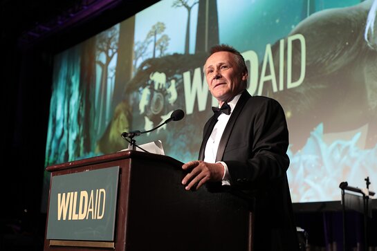 Peter Knights speaks on stage at the WildAid Gala on November 9, 2019. Peter Knights speaks on stage at the WildAid Gala on November 9, 2019.
