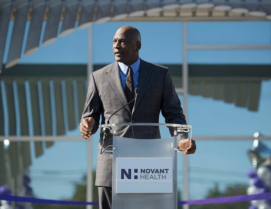 Michael Jordan speaks at the opening of the Novant Health Michael Jordan Family Medical Clinic. Michael Jordan speaks at the opening of the Novant Health Michael Jordan Family Medical Clinic.