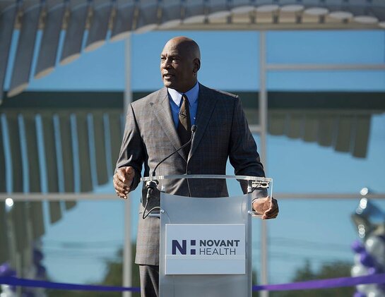 Michael Jordan speaks at the opening of the Novant Health Michael Jordan Family Medical Clinic.