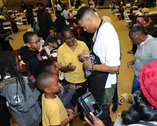 Russell Westbrook at his 8th Annual Thanksgiving dinner in Los Angeles.