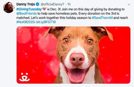 Danny Trejo tweeted in support of Best Friends Animal Society