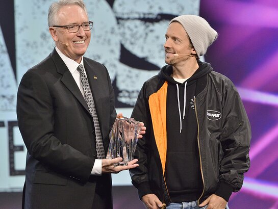 Joe Lamond, President and CEO of NAMM and Music for Life Awardee Jason Mraz