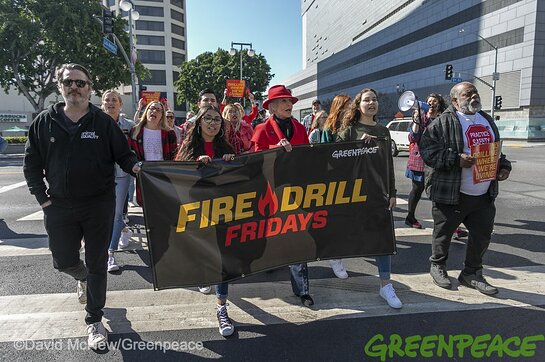 Jane Fonda and Joaquin Phoenix participate in a Fire Drill Friday rally on February 7 in Los Angeles